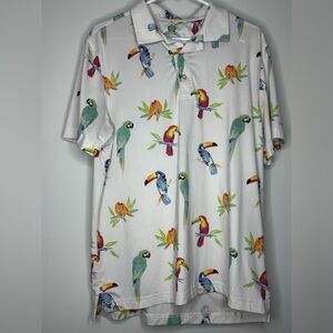 White Tropical Parrot Print Polo